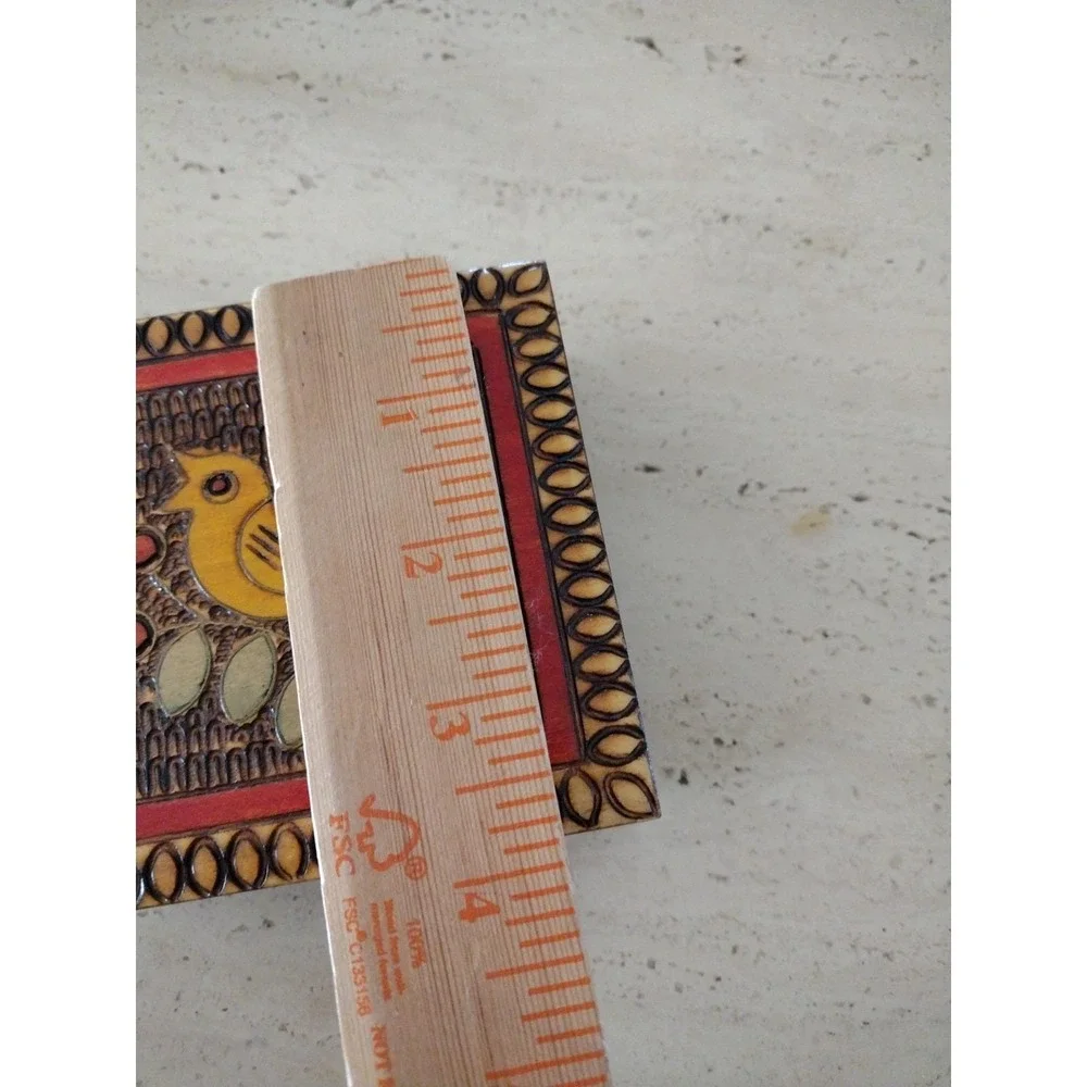Vintage Hand Carved Wood Bird‎ Design Trinket Box with hinged Lid Poland